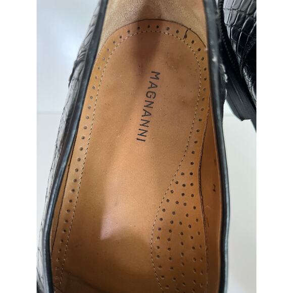 Magnanni Men\'s Vicente Crocodile Leather Penny Loafers Black Size 9 JL main image 9